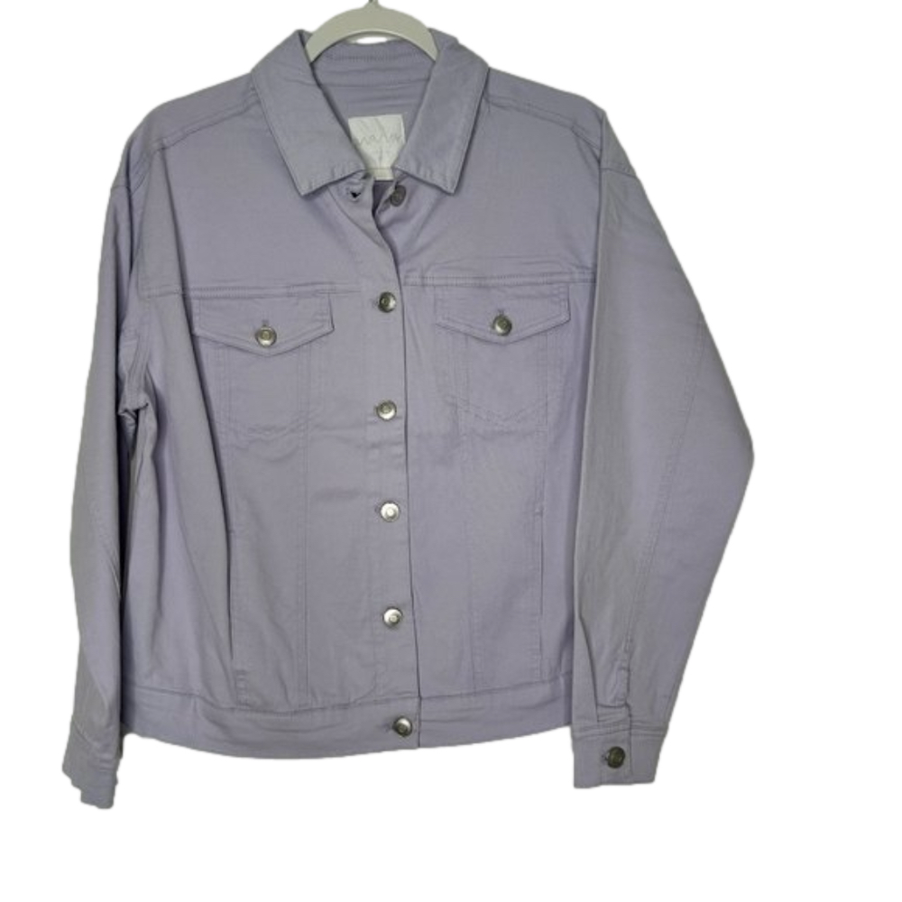 Wavvy Jacket Women Size M Purple Cotton Long Sleeve Pocket Collared Button Down